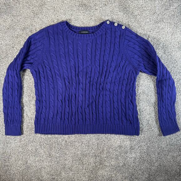 Lands End Sweater Womens XL 18 Cable Knit Button Shoulder Classic Preppy - Picture 1 of 9